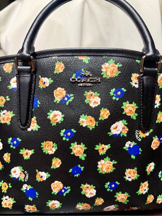 Coach Handbags - Used Coach Black Floral Leather Satchel - Coach